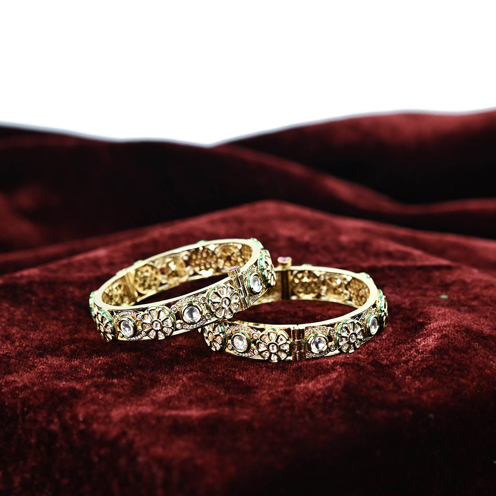 Royal Floral Kundan Designer Kada Bangles Set